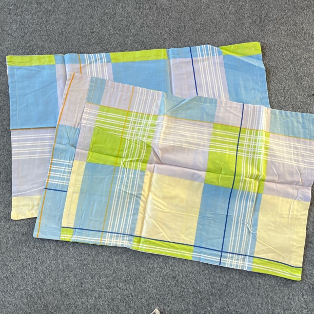 《小银》约40*65蓝绿格子棉枕套发一对