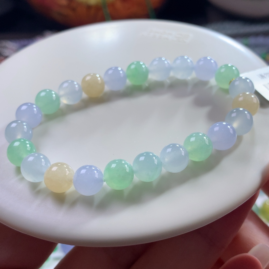 翡翠未镶嵌手链翡翠冰胶底马卡龙卡8+