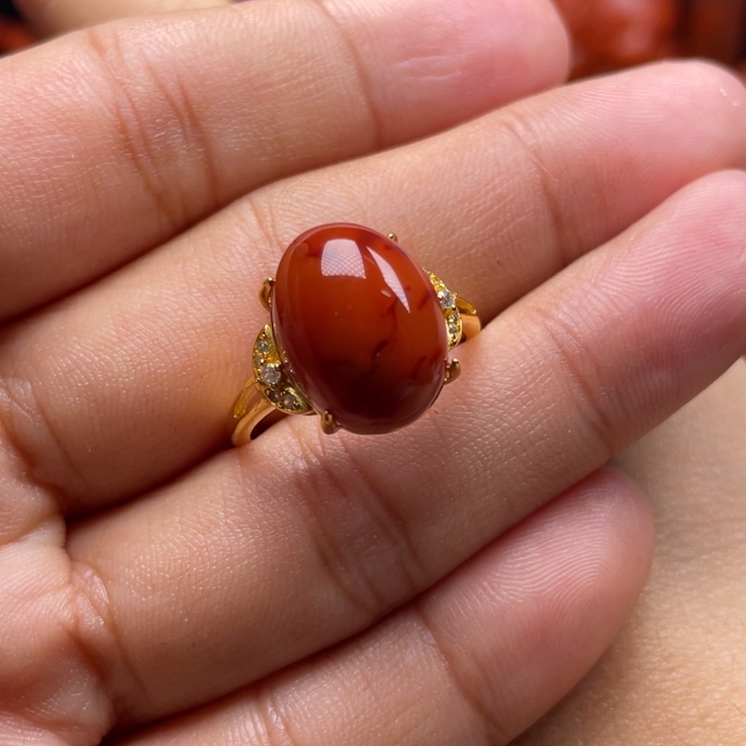 南红玛瑙珠宝奇石银S925镶嵌戒指