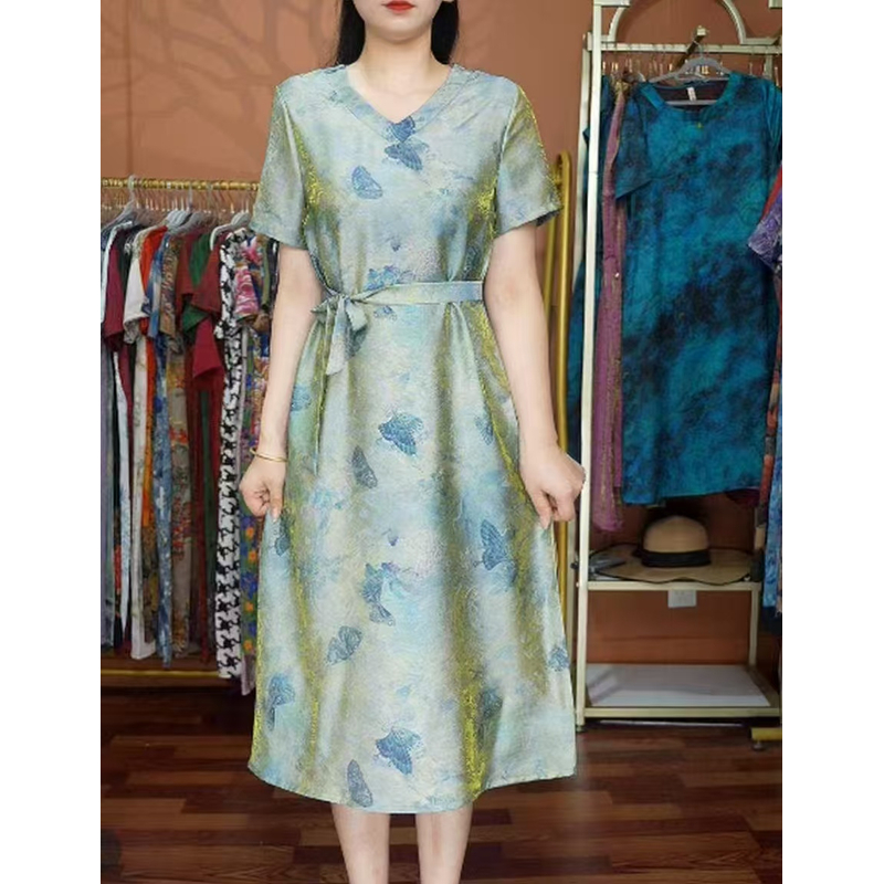 蓝金蝶 夏季时尚轻奢亲肤透气中长款连衣裙