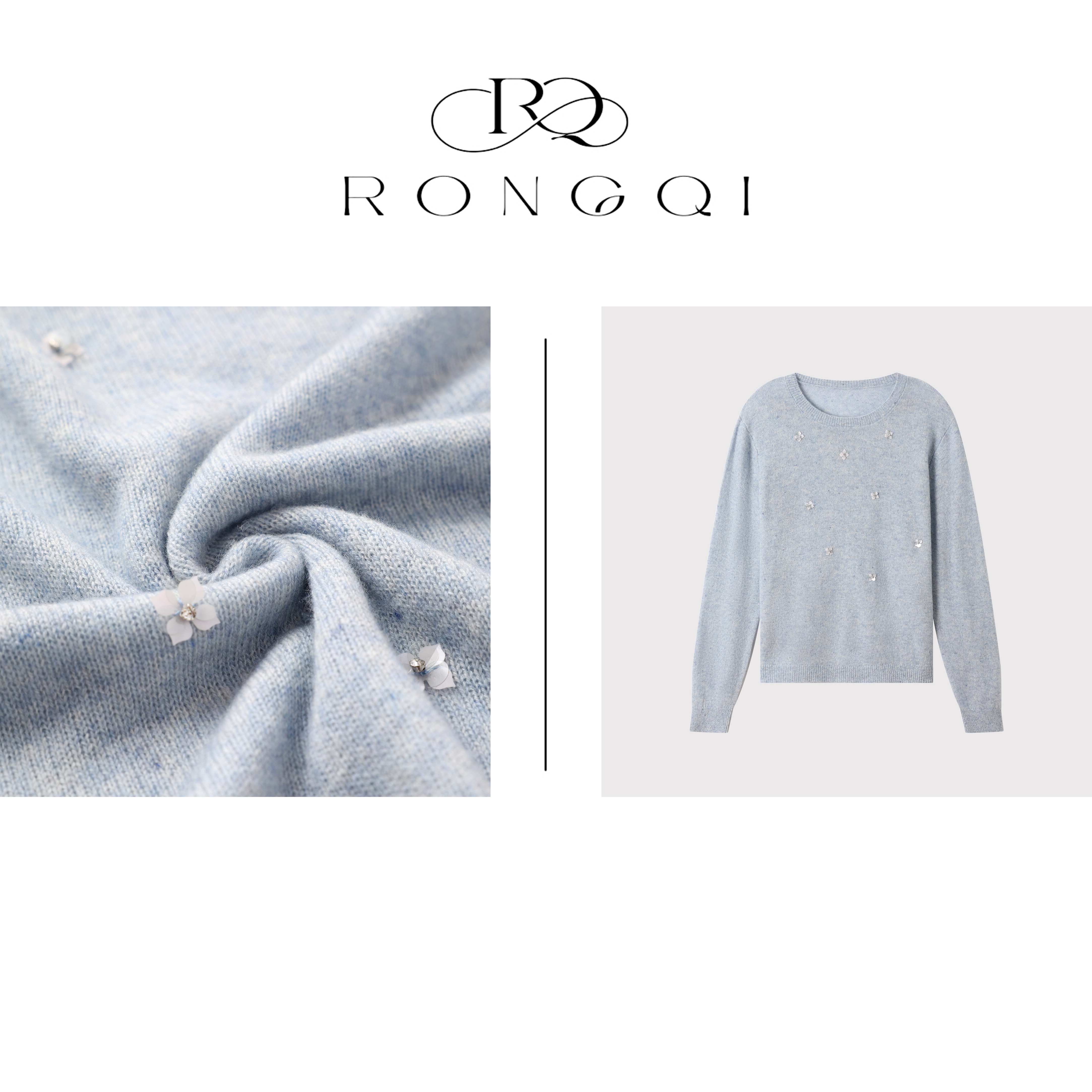 "璀璨生花"·绒起·山羊绒重工珠片精致丽人感针织衫X5575