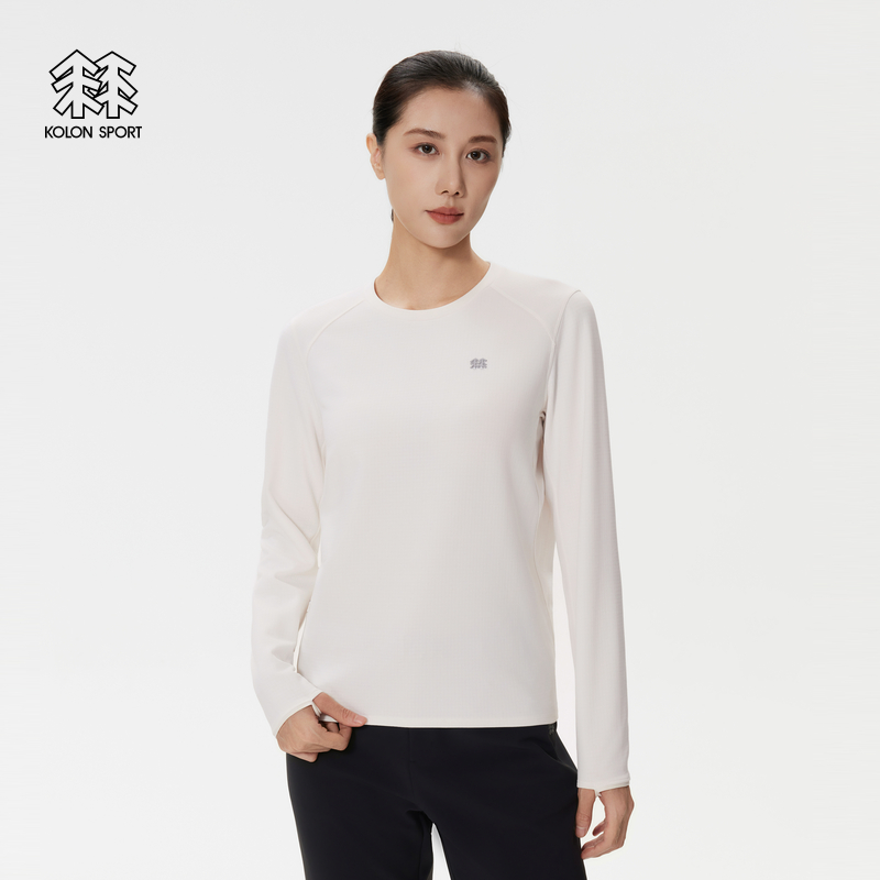 KOLON SPORT可隆户外休闲衣防晒UPF50+女士圆领肌理感长袖T恤