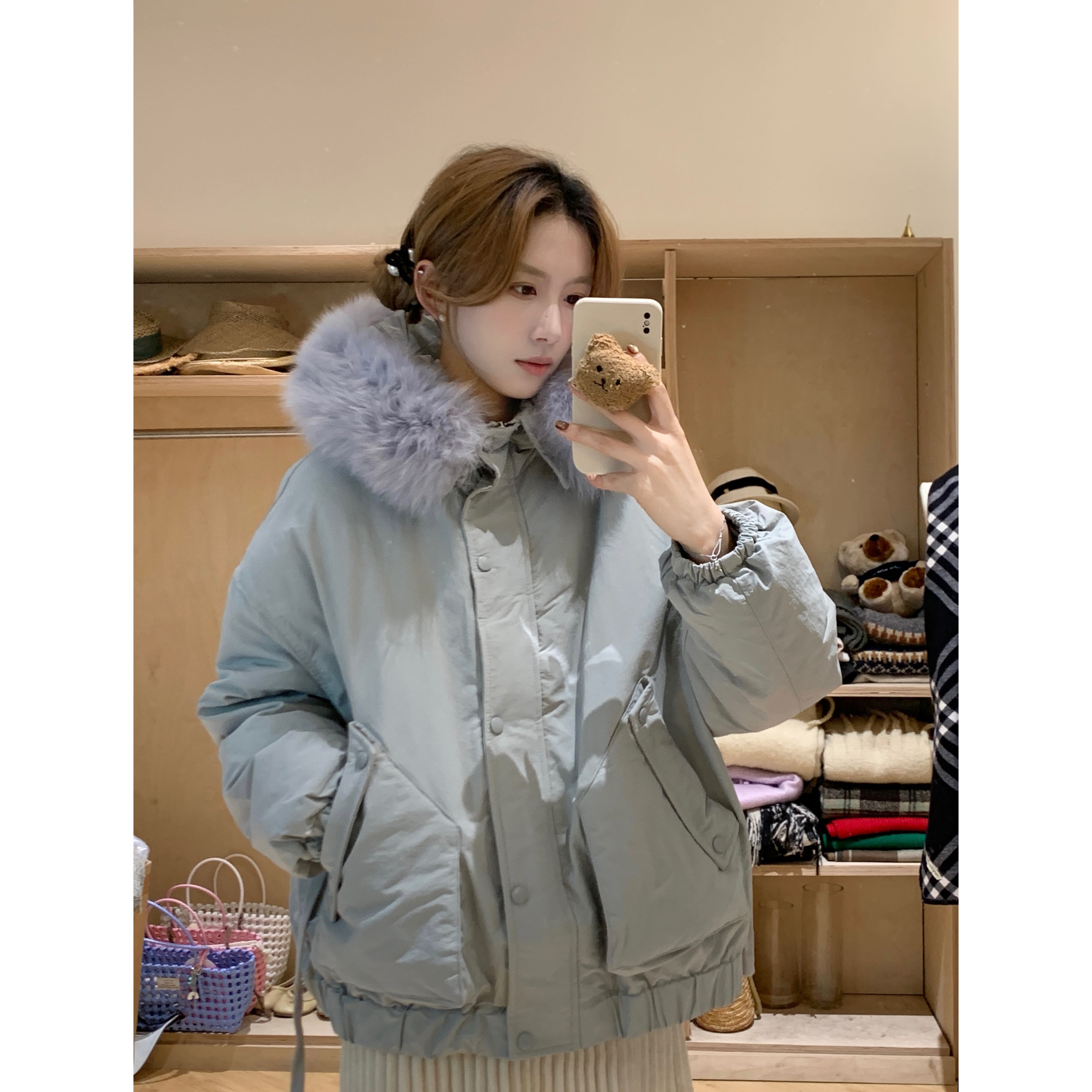 【YS】‘雪山秘境’宽松短款连帽新国标90羽绒服（送真狐狸毛领）~1329