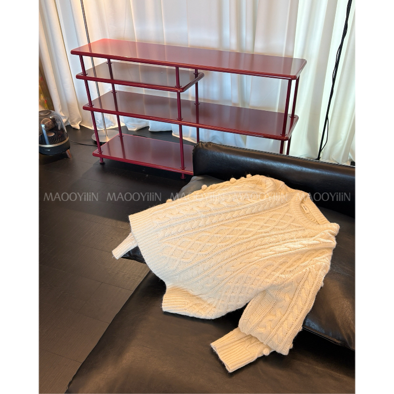 8899【 冬日奶泡 】麻花圆领针织套头上衣秋冬