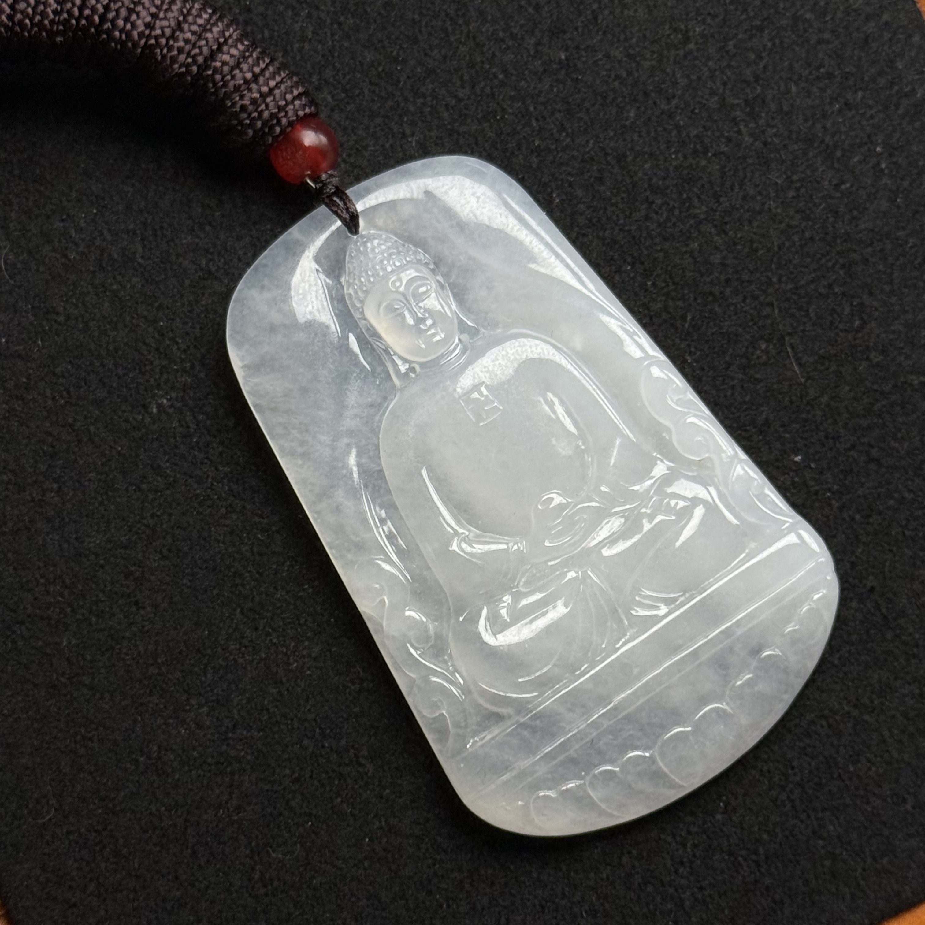 冰透翡翠阿弥陀佛 生肖狗猪守护神吊坠项链