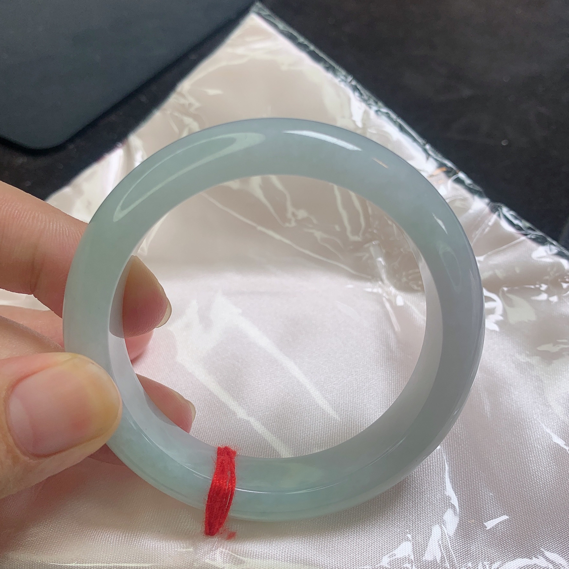 A324缅甸天然A货翡翠54-55圈口正圈手镯、有纹