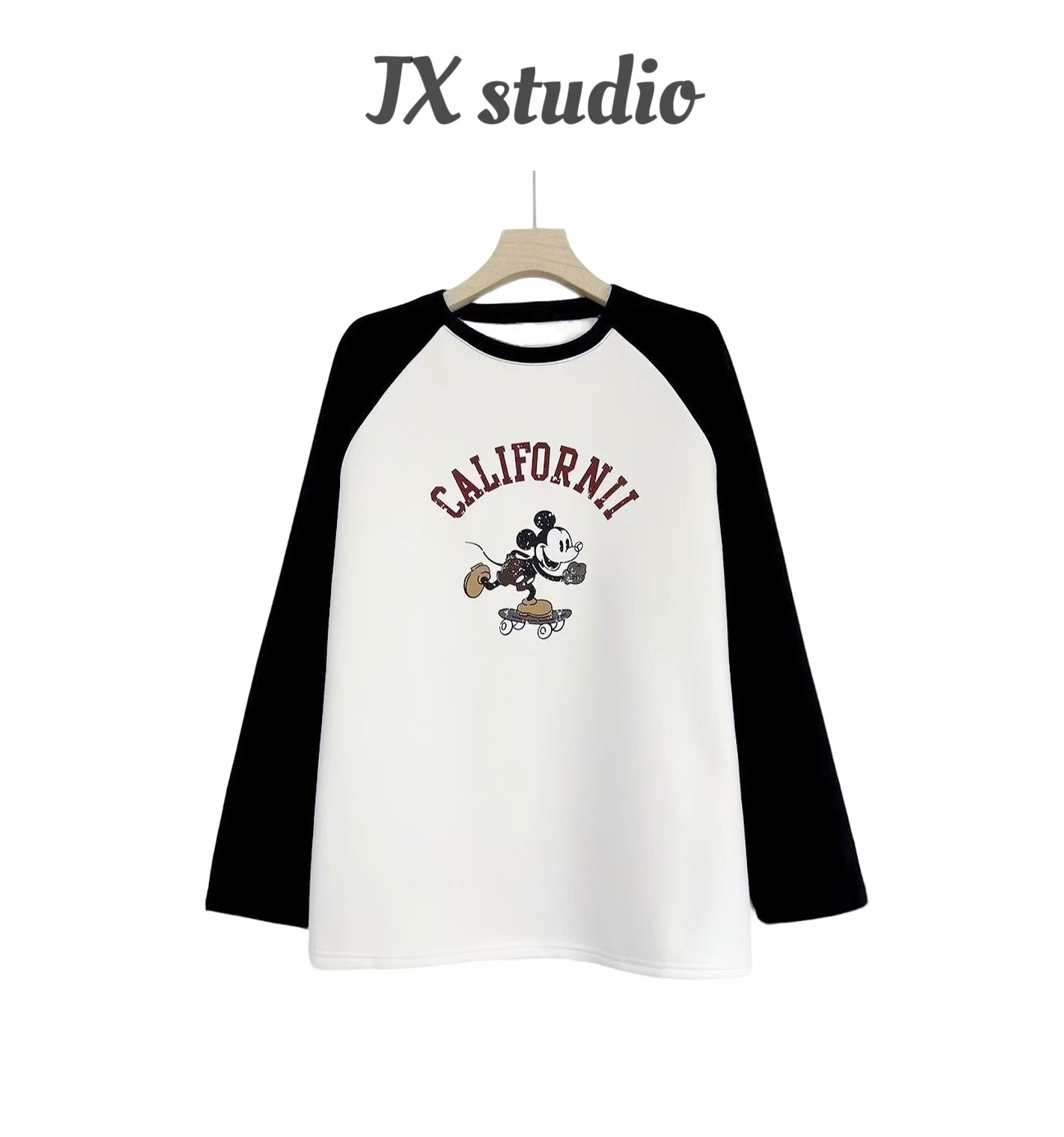 静贤【拼色卫衣】冬季新款韩版字母拼色打底加绒卫衣