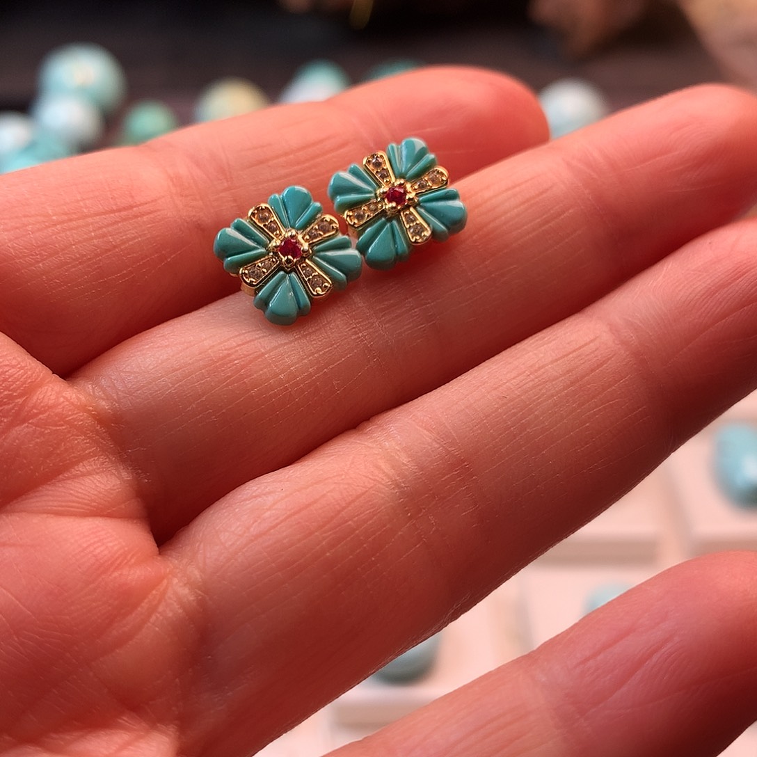 绿松石配饰银S925镶嵌迎**福