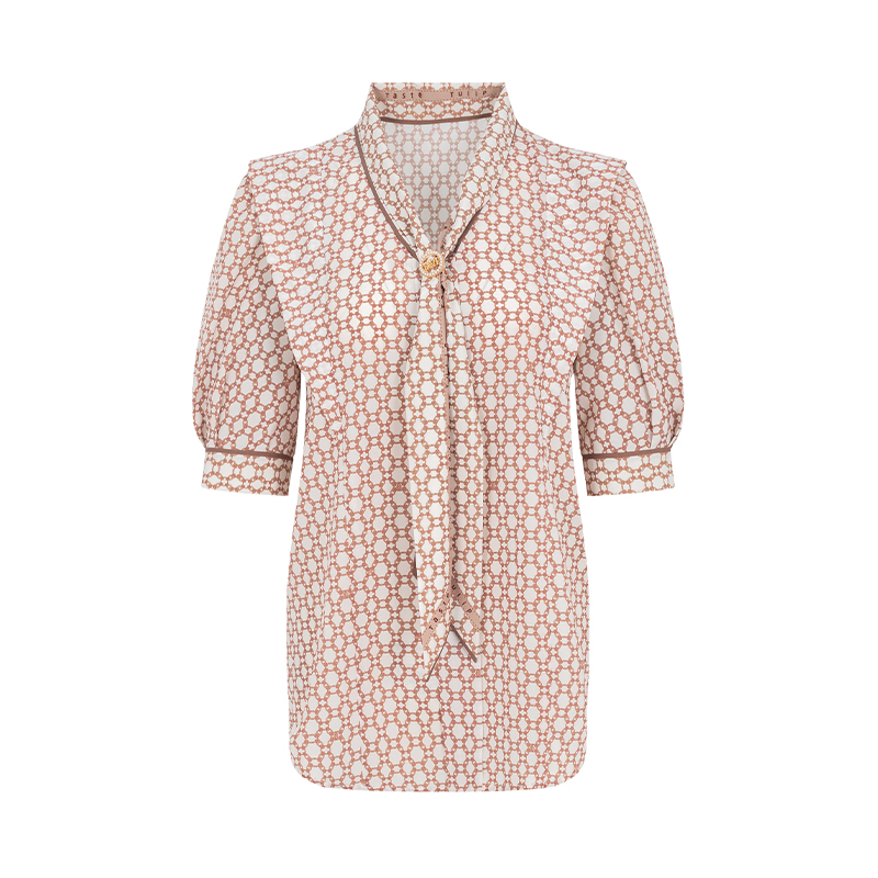 【丽公主】商场同款抗皱多功能丝巾领提花上衣N044A32043