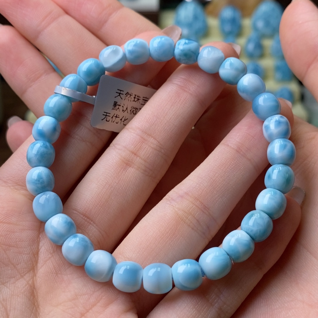 针钠钙石（海纹石）未镶嵌手串桶珠手串6mm