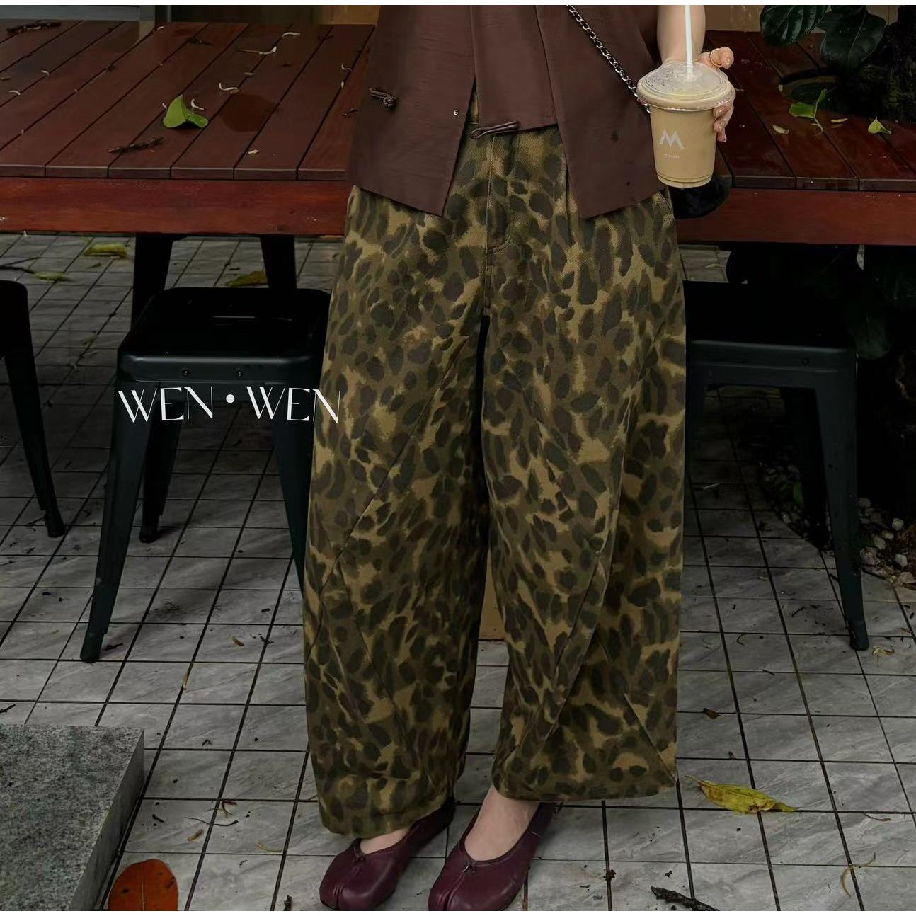 WENWEN-深圳原创【“豹纹牛仔”秋季时尚交叉宽松洋气牛仔裤】KZ0286