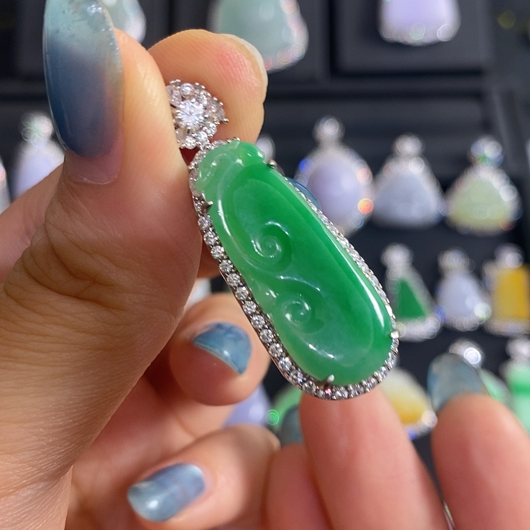 醉***乖翡翠银S925镶嵌颈饰天然翡翠