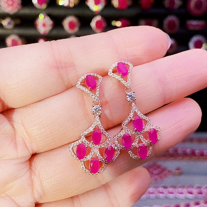 耳饰银S925镶嵌红宝石