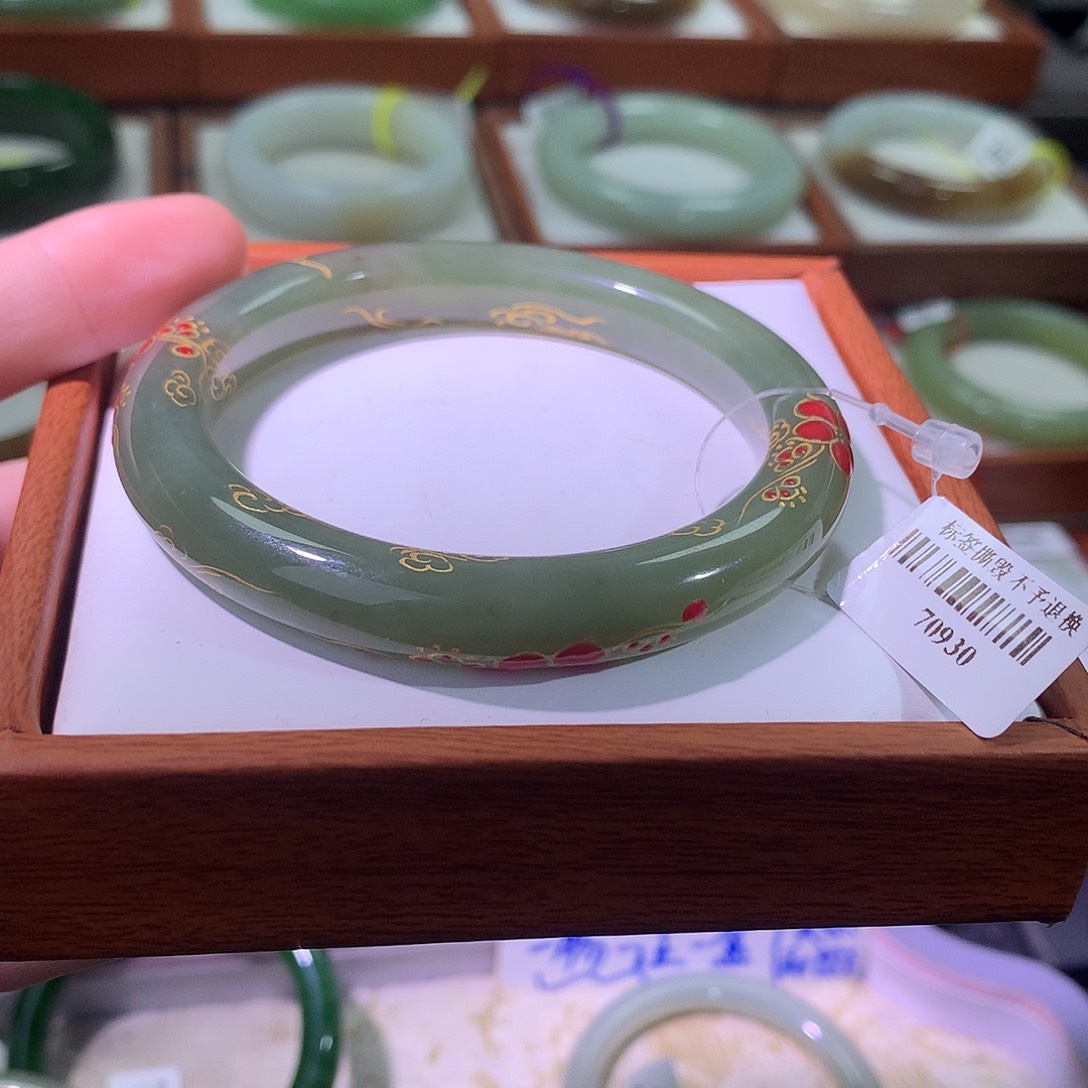 和田玉未镶嵌手镯和田玉9 珐琅彩湖水绿58