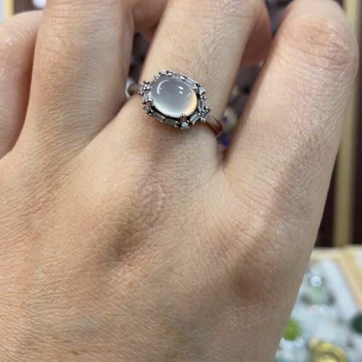 蛇纹石玉戒指银S925镶嵌