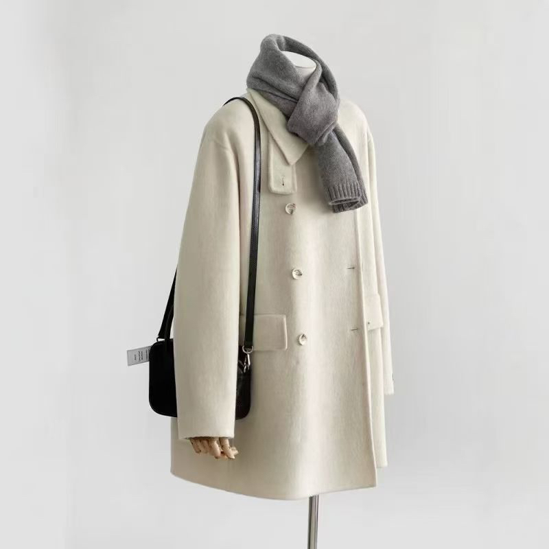 娃娃领时尚简约气质中长款双面毛呢大衣