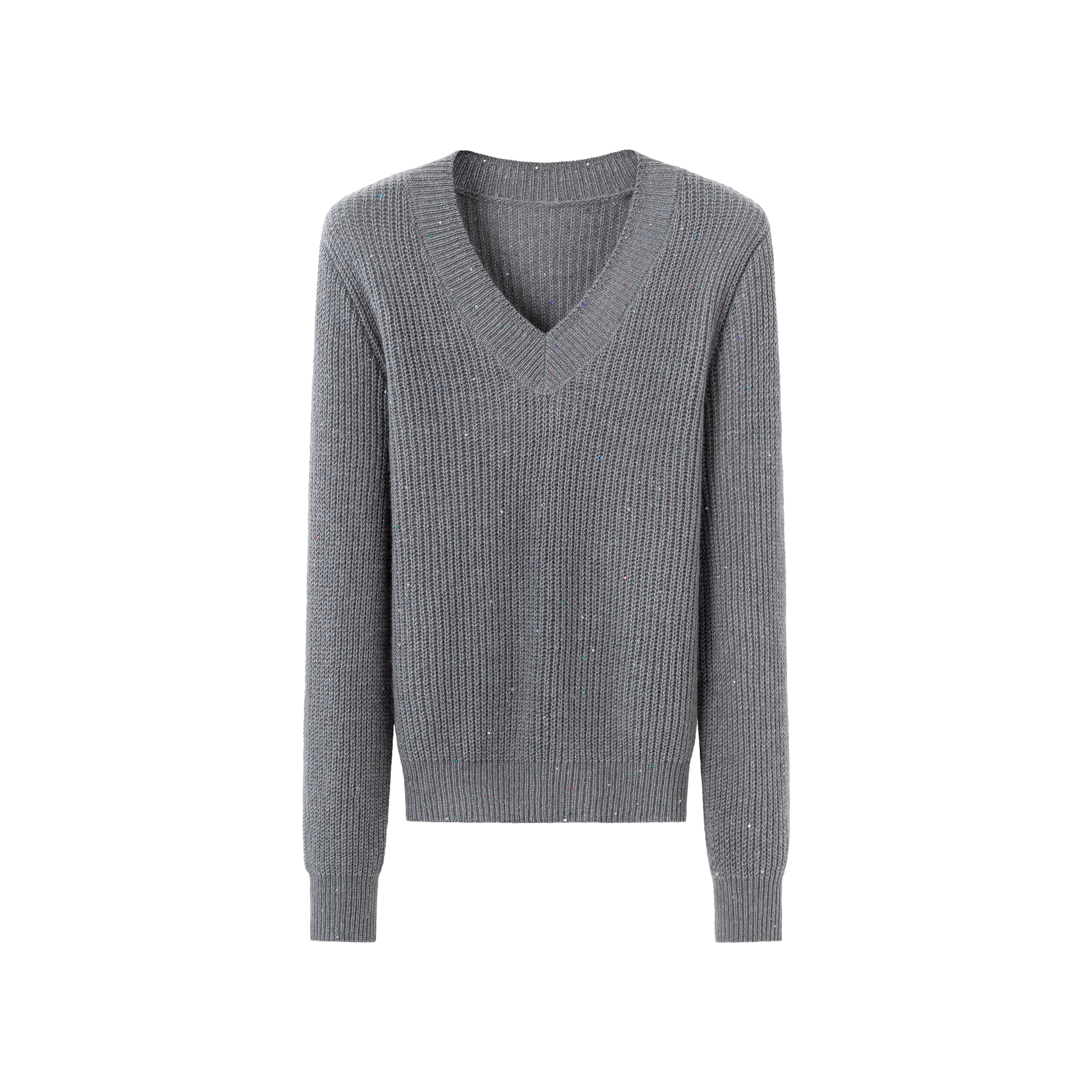 B90067秋季新款宽松洋气百搭时尚亮片V领套头针织毛衣