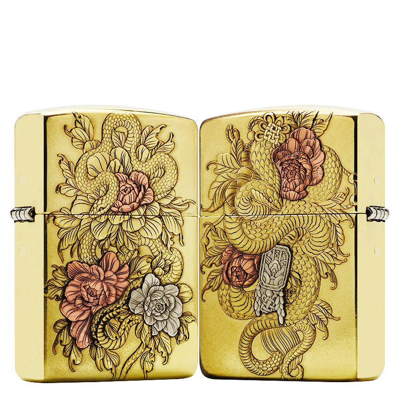 ZIPPO/之宝打火机【灵蛇牡丹】盔甲机原装正品煤油机DYJ1