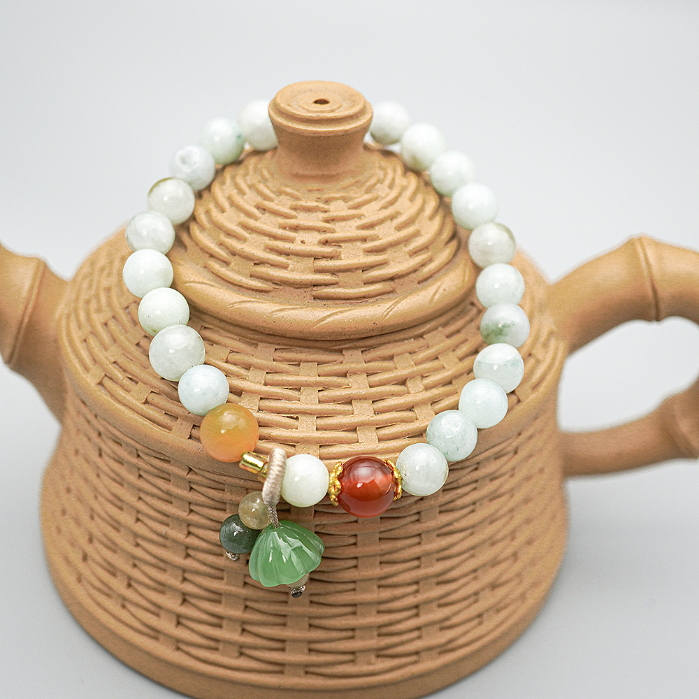 翡翠 步步生莲 （6-8mm） 时尚 女士 单圈  百搭 手串【款号162*】