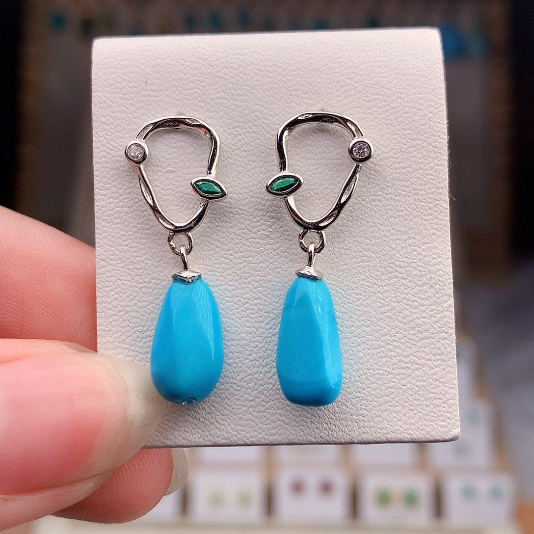 银S925镶嵌绿松石耳饰