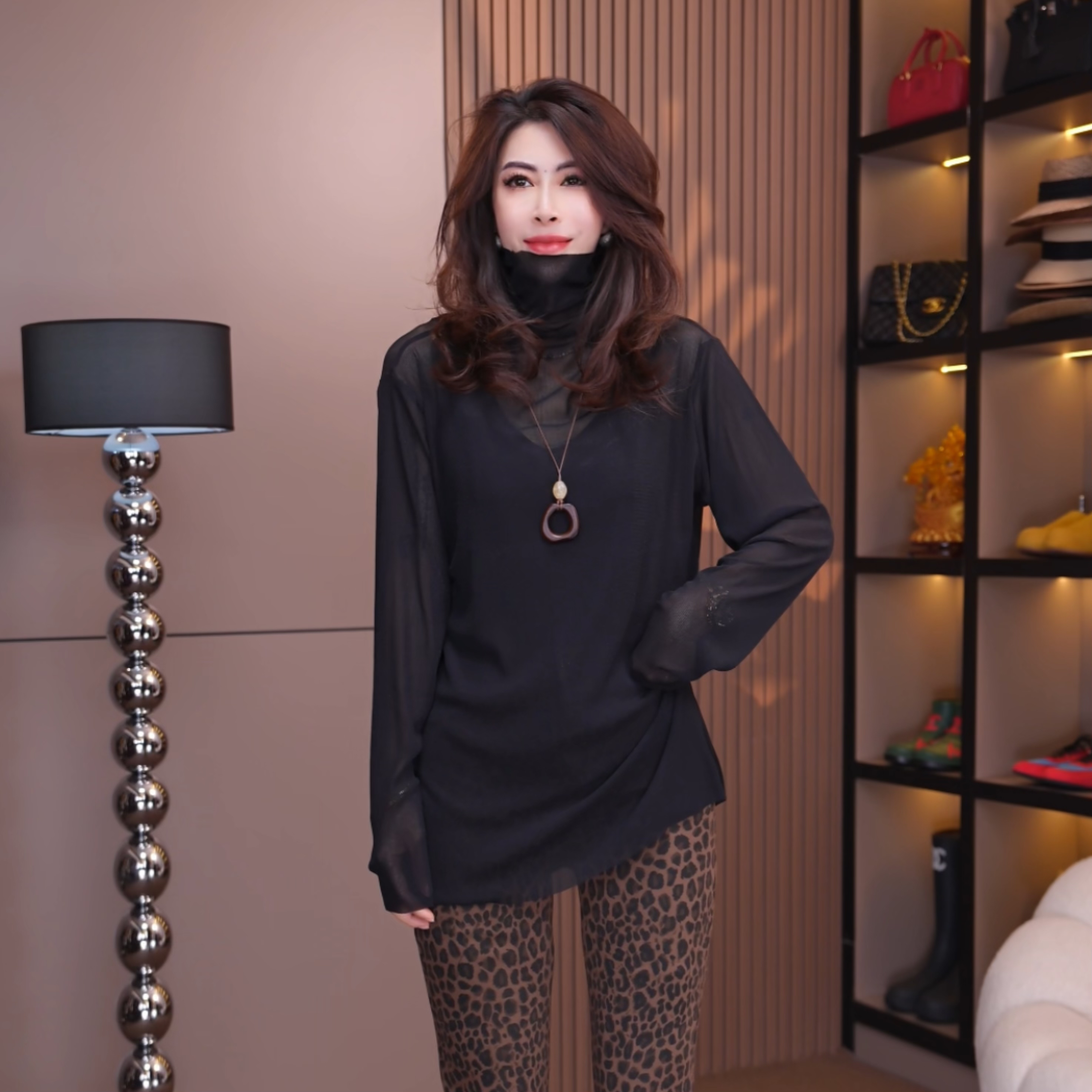 87627#《榜衣》秋季韩版复古新款时尚无包边简约设计感网纱长袖T恤