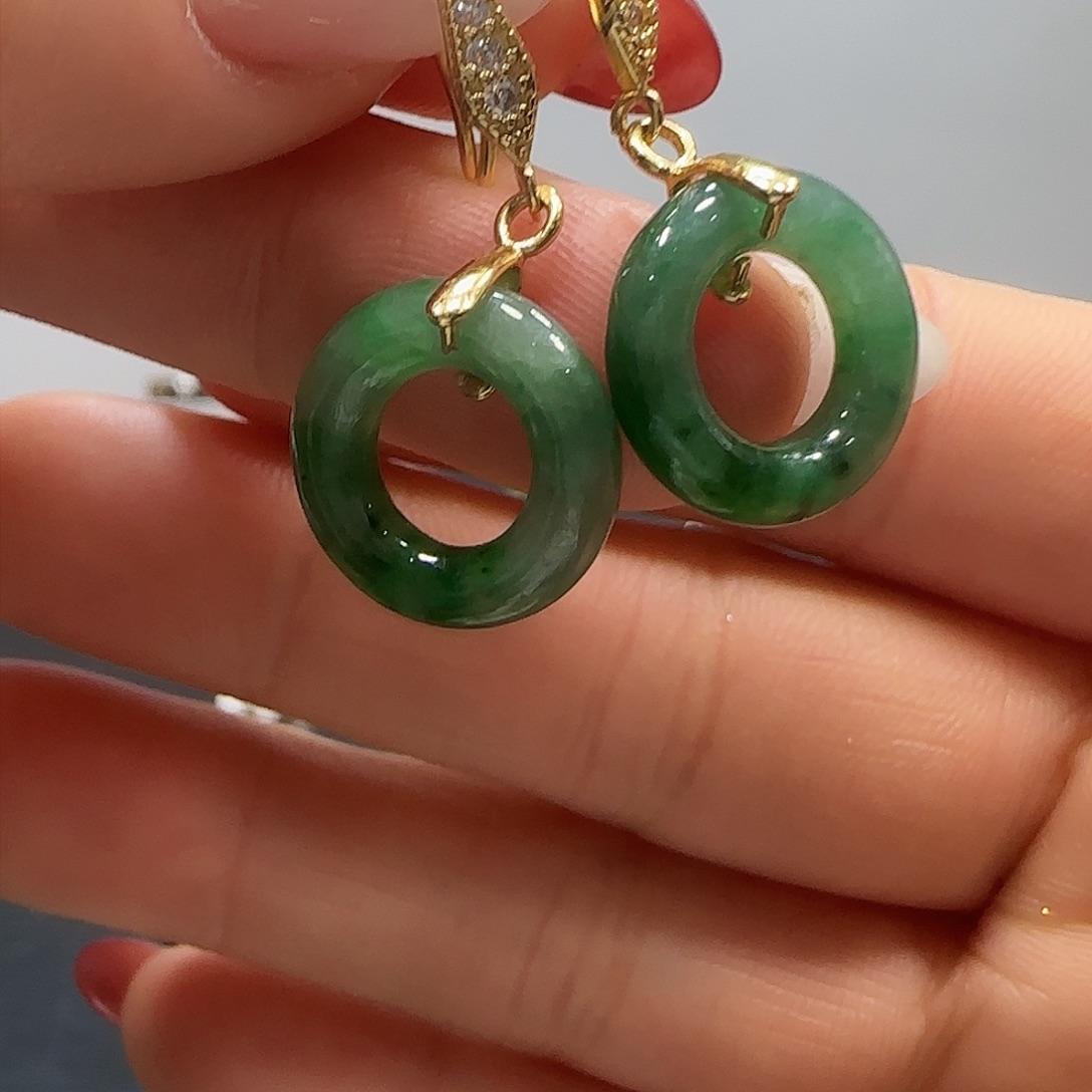 翡翠耳饰银S925镶嵌耳饰