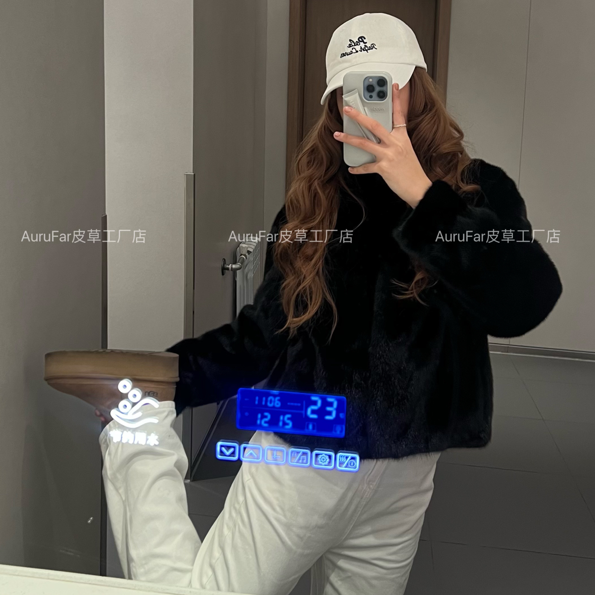 [AuraFur]新款黑色短裤皮草外套