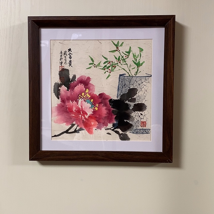 纸本手绘国画实木定制