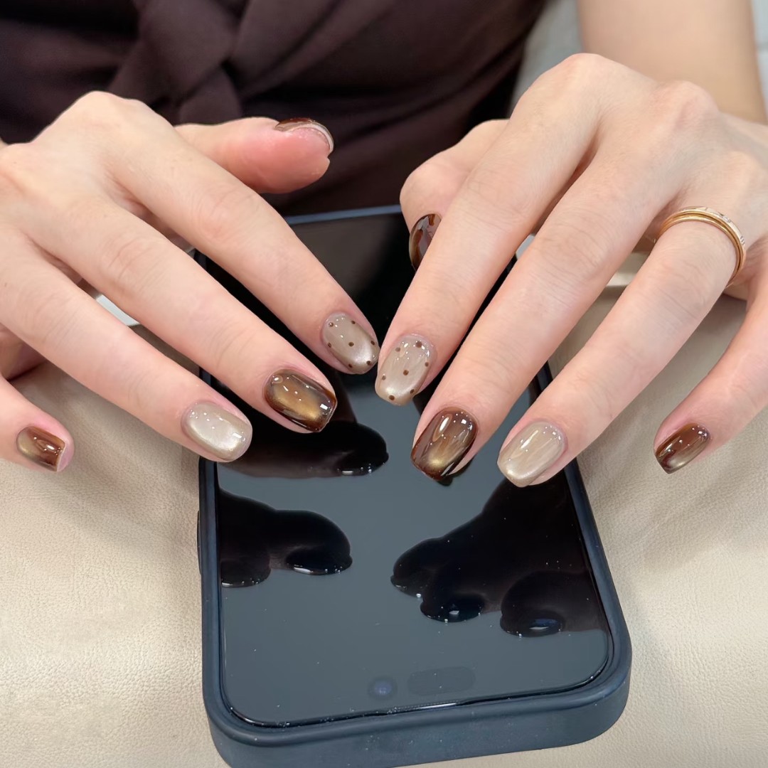 （秋日私语）秋冬新款气质猫眼波点纯手工穿戴美甲显白穿戴甲可拆卸