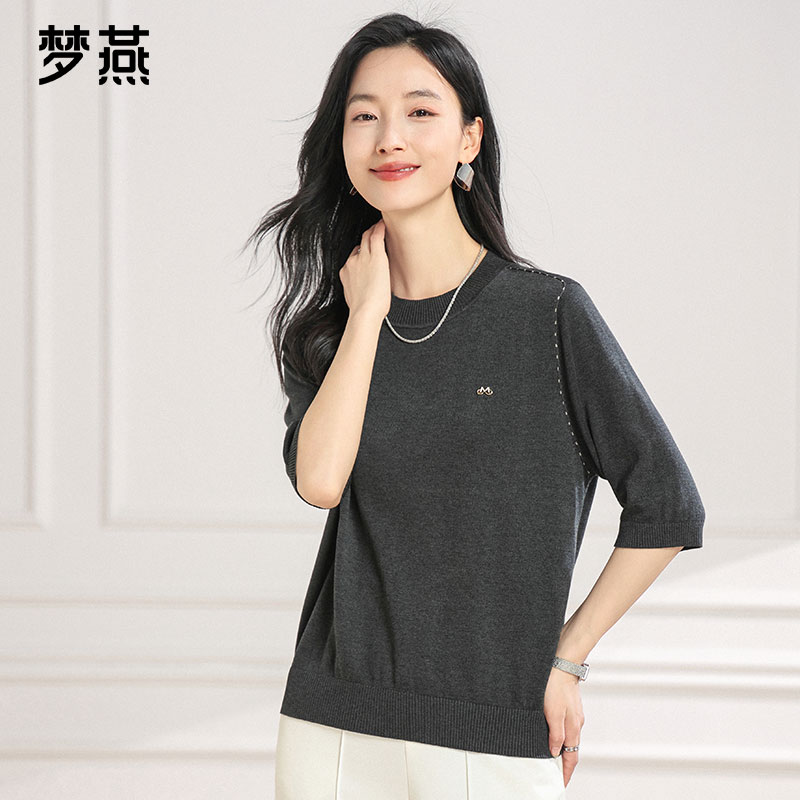 梦燕春秋女时尚休闲圆领针织衫宽松百搭长袖打底衫上衣AC13B5018