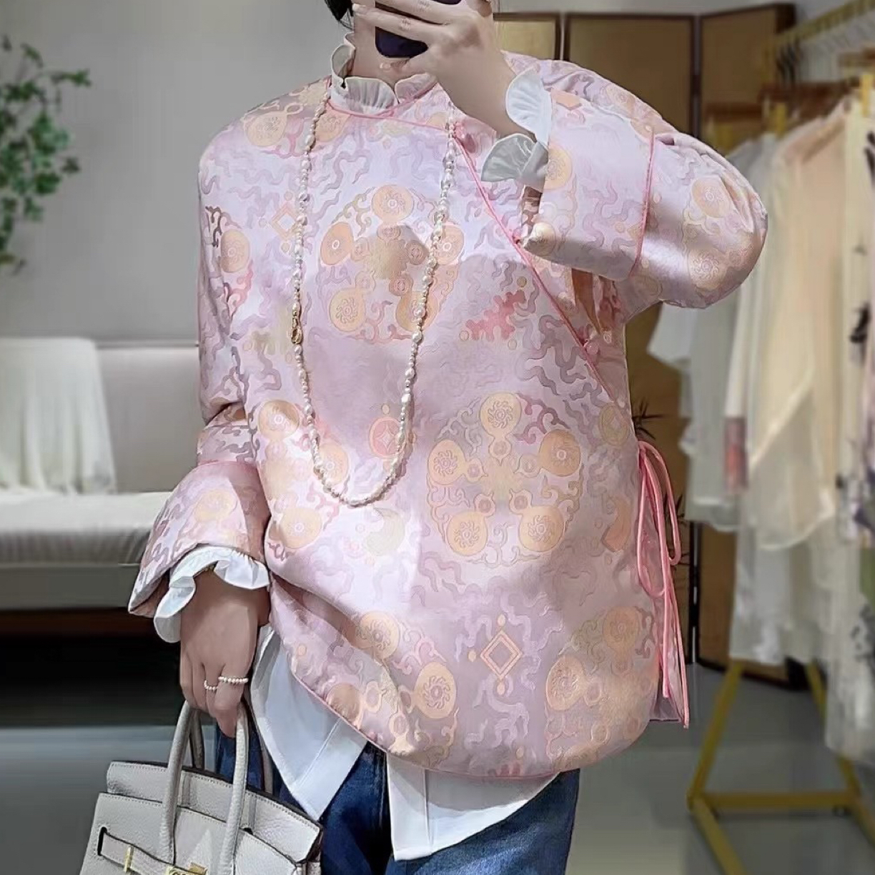 小花家宝相葫芦圆领斜襟夹棉上衣（剪标，介意勿拍）