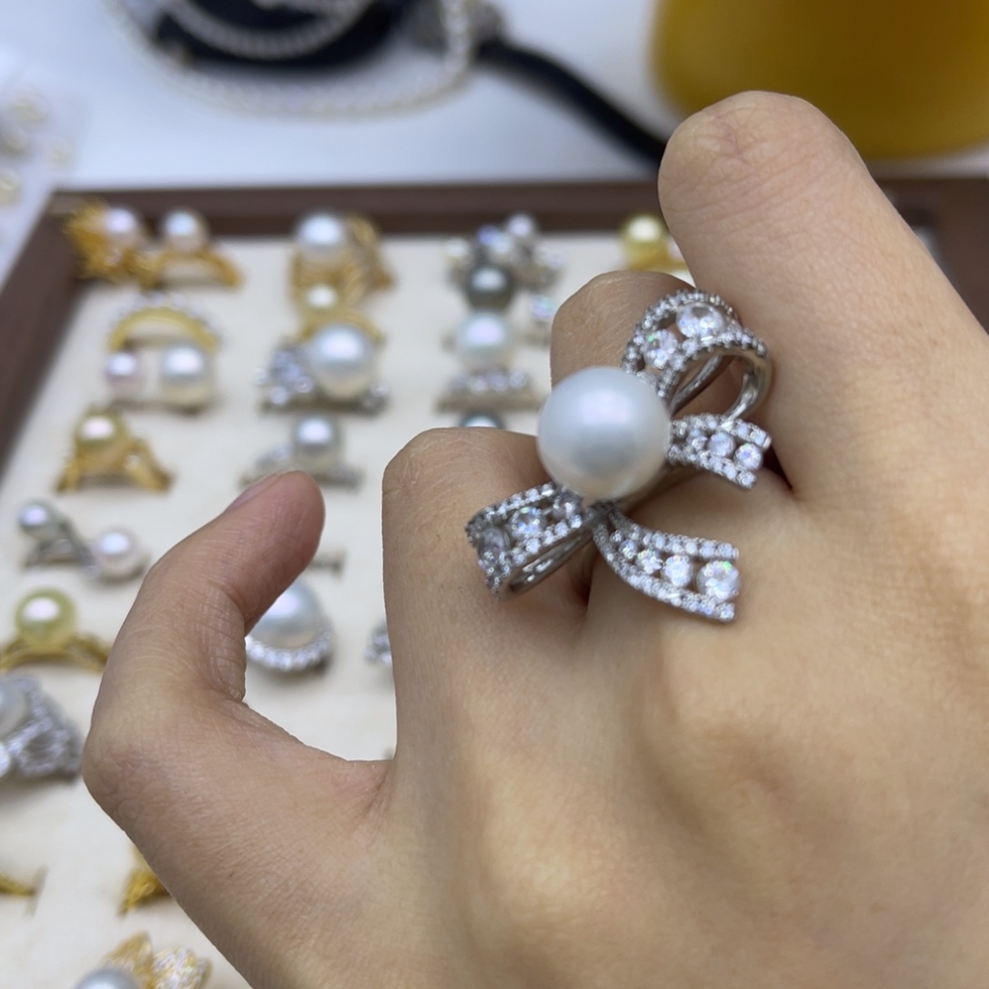 戒指银S925镶嵌淡水珍珠