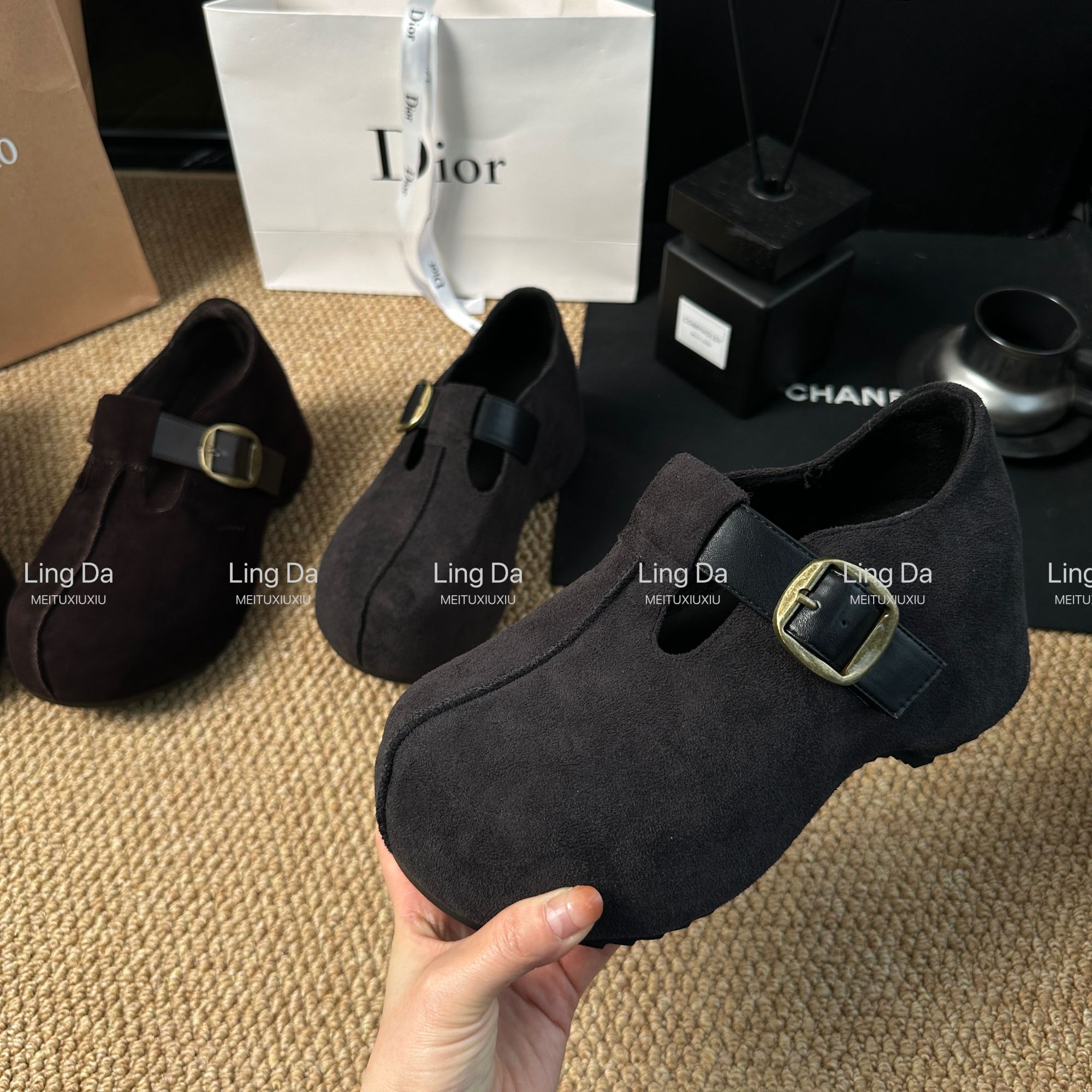 L玲L哒~2026 甜美懒人一脚蹬秋季增高中跟复古女款勃肯单鞋女