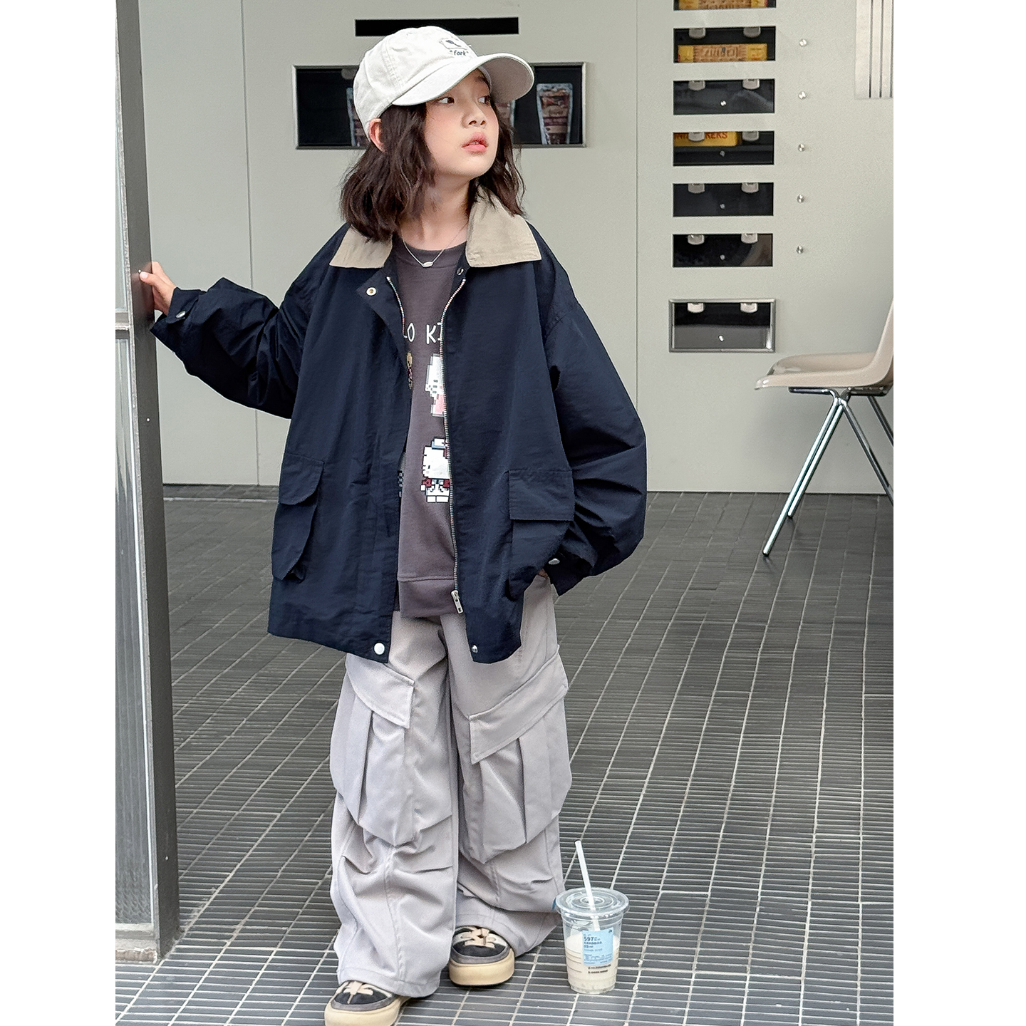 25WT004女童风衣外套春秋款2025新款儿童女孩翻领夹克女大童秋装
