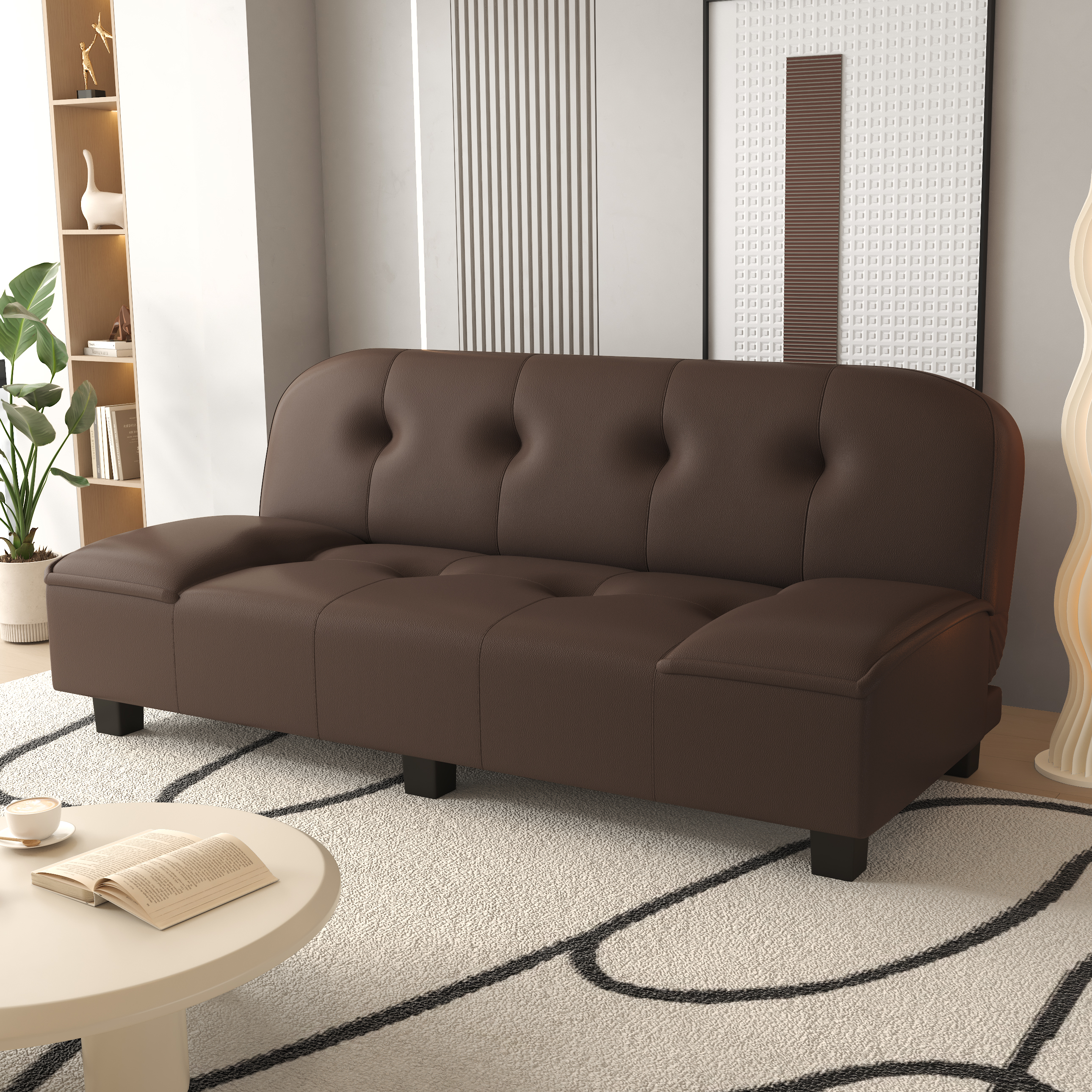 新款2025沙发客厅小户型公寓卧室出租房实木折叠两用猫抓皮沙发床