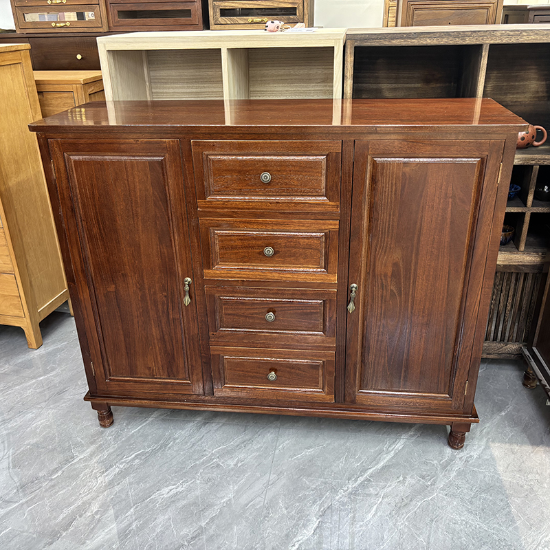 110*38*90cm红胡桃色4抽双门餐边柜客厅收纳柜带门床尾柜