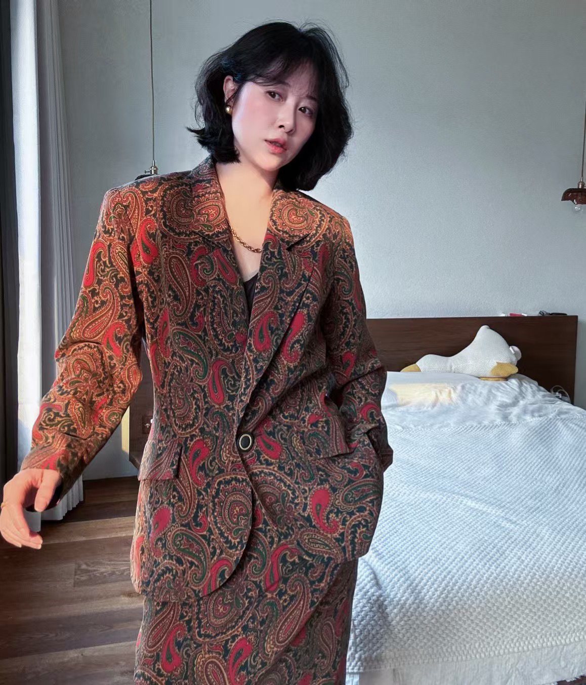 95新 maje  森英惠/佩斯利花纹套装裙