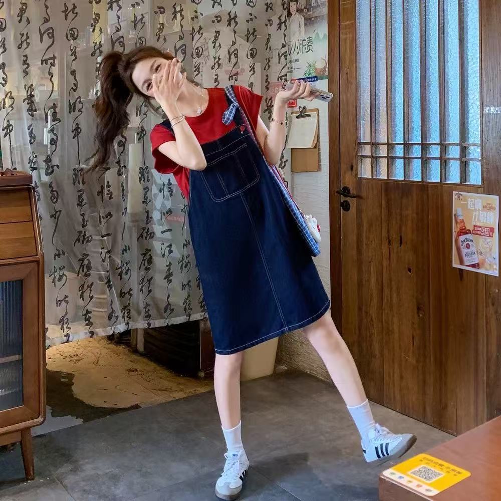 叙旧姑嫂   牛仔背带裙t恤套装605