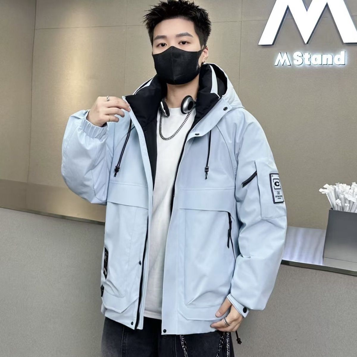 新款男冬季加厚保暖滑雪服时尚百搭休闲连帽上衣8823