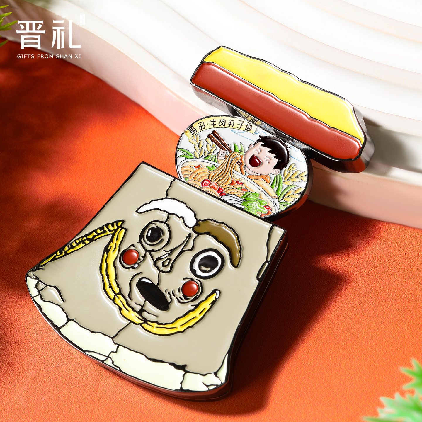 晋礼山西文创博物馆陶人面桶形器合金可抽拉冰箱贴灶神创意灶神爷