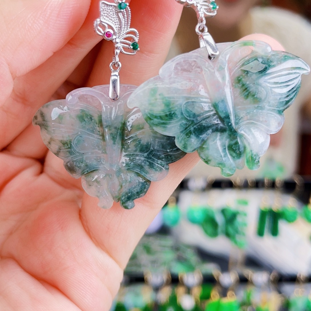 银S925镶嵌翡翠耳饰