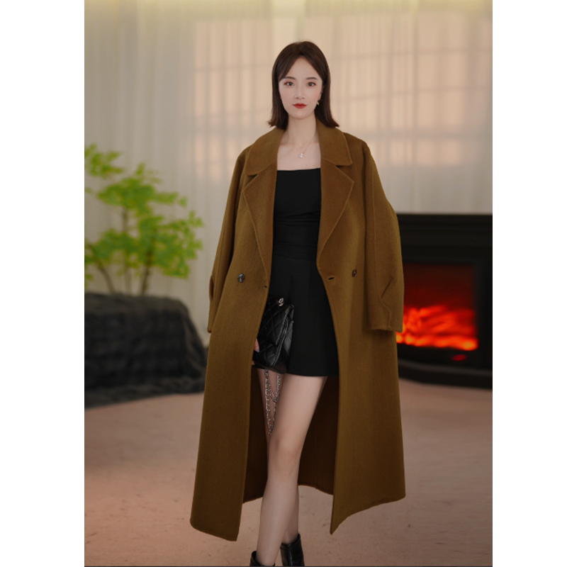 2024春秋冬慵懒风双面大衣长款宽松外套双面呢