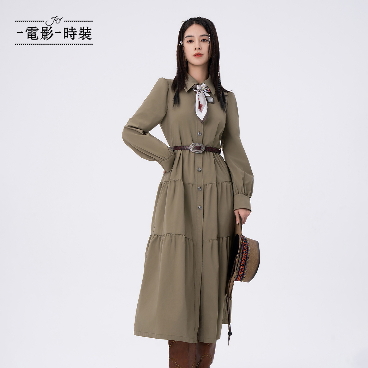 【小余专属】一电影一时装衬衫式长袖连衣裙简约通勤FFNL114201