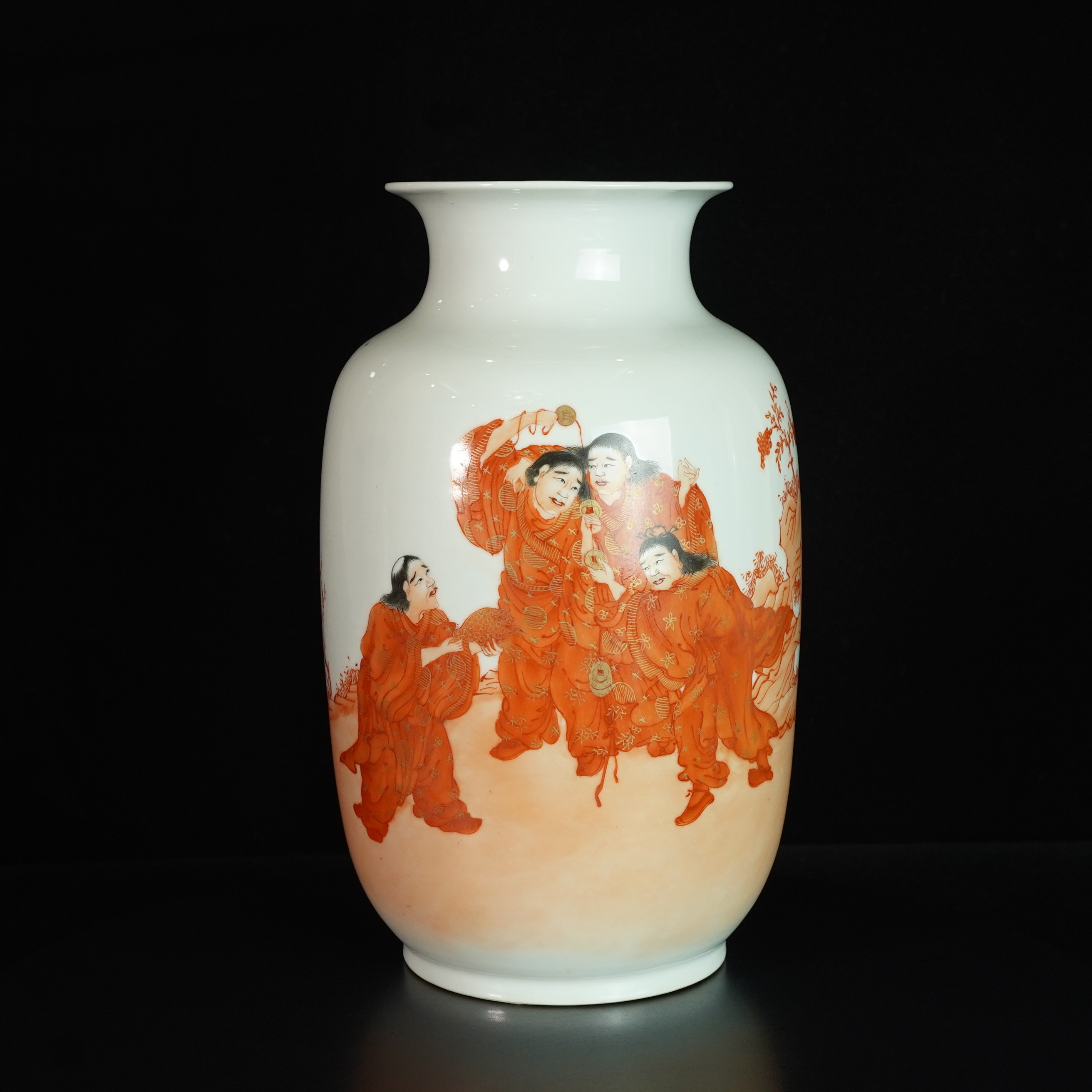 LYCH250217003【十竹斋】民国矾红刘海戏金蝉灯笼瓶