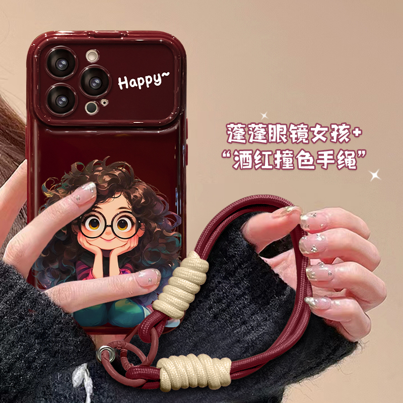 爆炸头女孩适用苹果17华为VIVO/OPPO小米iPhone16视窗镜子手机壳