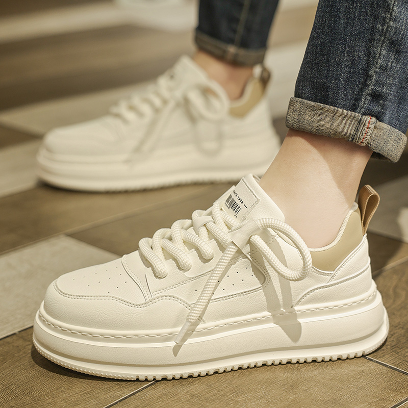 小白鞋男秋冬增高面包鞋厚底潮鞋男生低帮百搭轻奢运动休闲板鞋子
