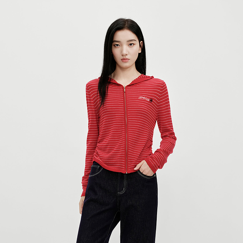 商场同款】HPLY荷比俪26春绵羊毛减龄连帽条纹羊毛衫HMG12650151