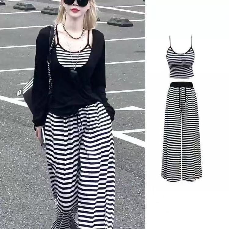 甜菜大码开衫阔腿裤开叉时尚套装简约通勤/韩版显瘦针织套装