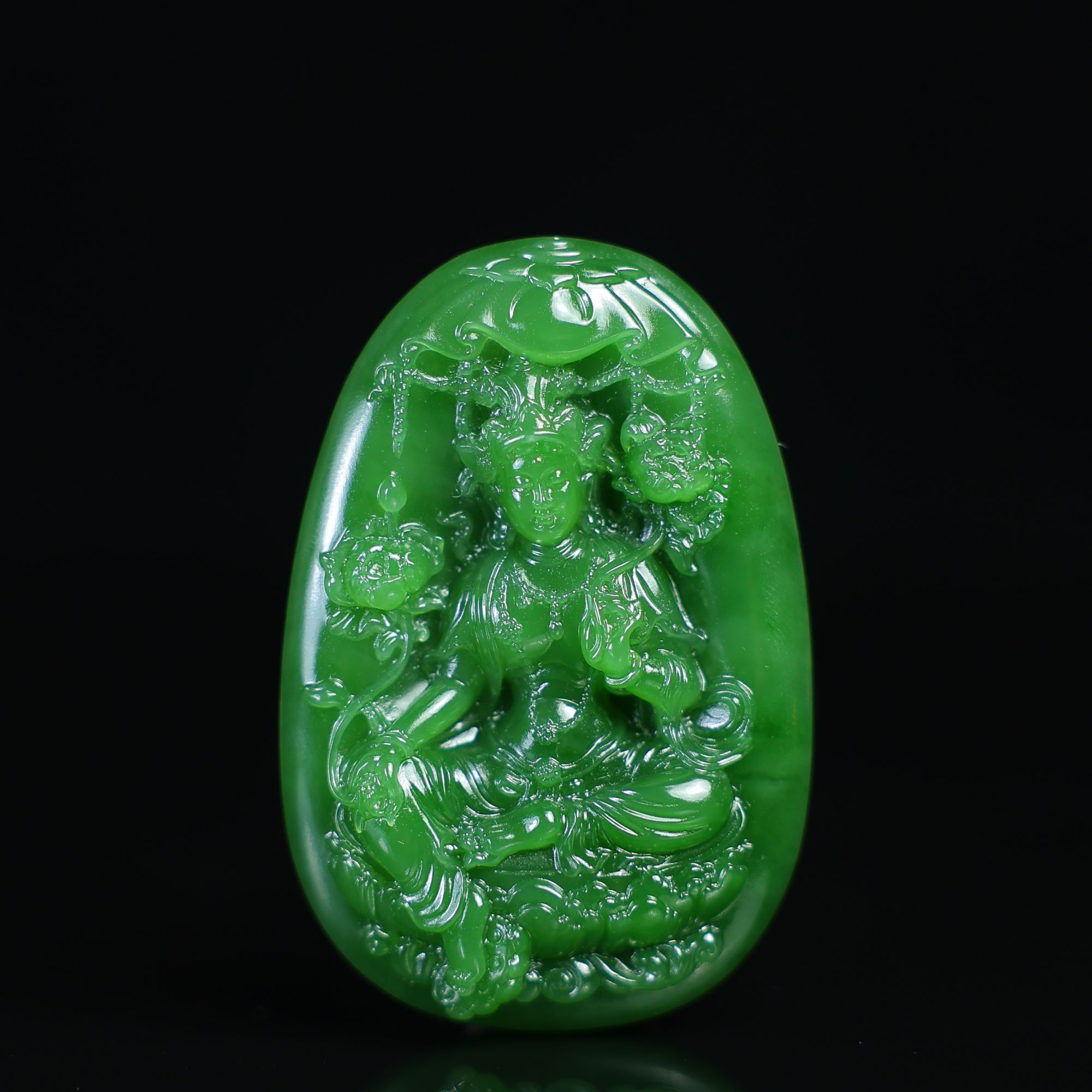 【豫人豫品】和田玉吊坠碧玉度母h592