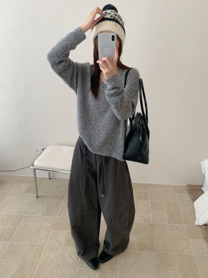 【潘潘.698897不可机洗】清秋冬新款羊驼毛+山羊绒鸡心珠片女针织